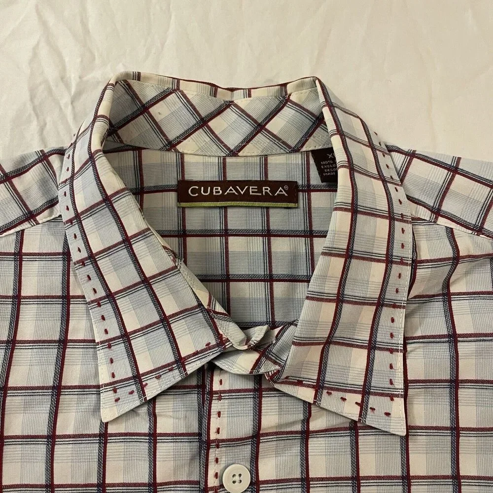 Cubavera Shirt Mens Size XL Plaid Multicolored Button Down Short Sleeve‎ Pockets